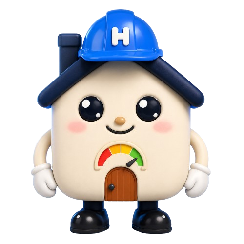 HomeScore mascot — a friendly house character with a score gauge